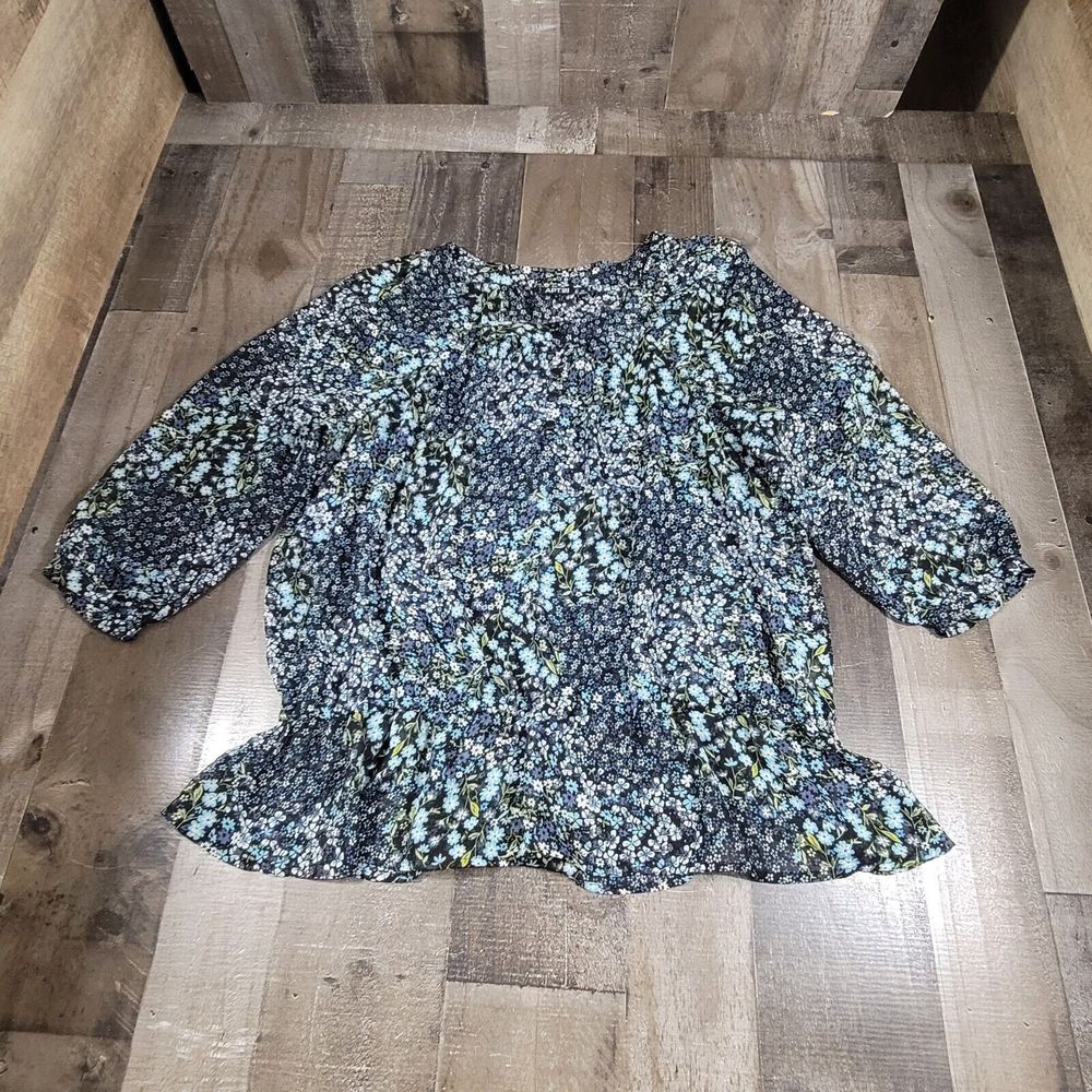 Apt. 9 Women's Long Sleeve Sheer Floral-Patterned Blouse Multicolor Size XL